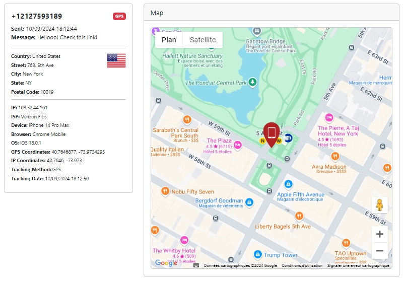 View the phone's geolocation in your dashboard